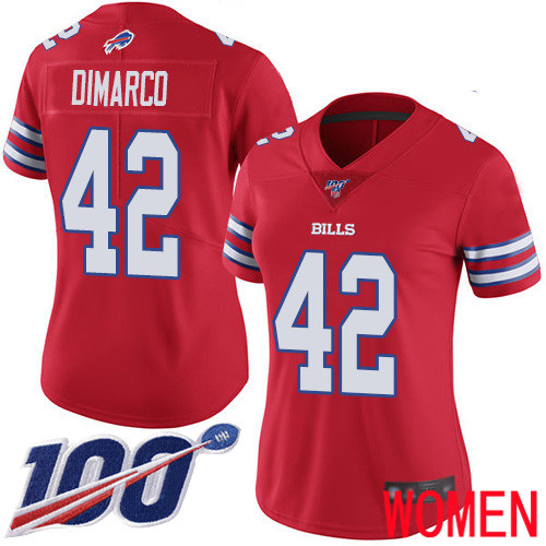 Women Buffalo Bills #42 Patrick DiMarco Limited Red Rush Vapor Untouchable 100th Season NFL Jersey